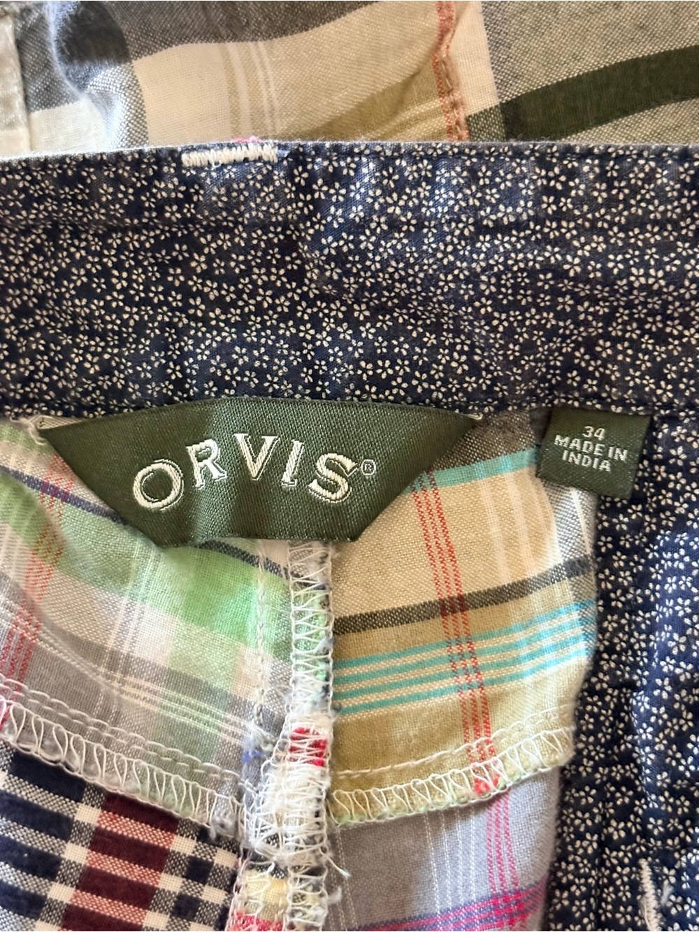 ORVIS Patchwork Madras Plaid Shorts | 100% Cotton | Size 34 - Picture 4 of 6